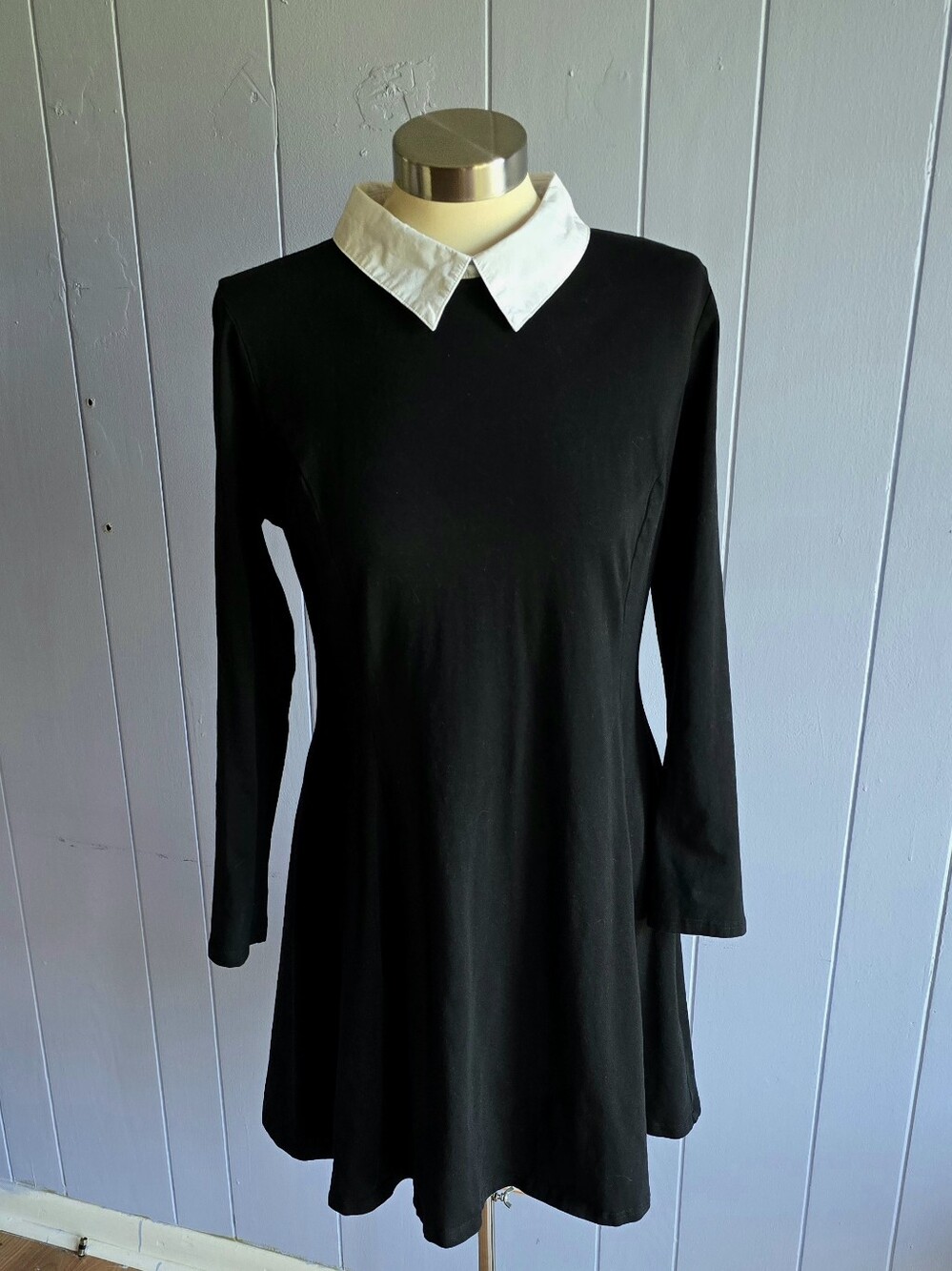 Aphratii Women Long Sleeve Skater Dress With Peter Pan Collard